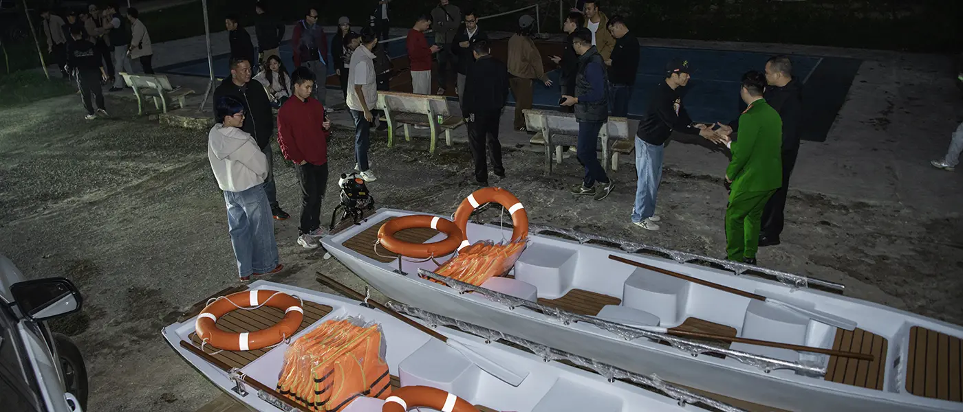 wood trimmed boats on static