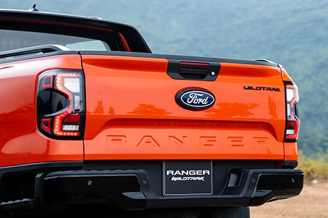 Ford Wildtrak back view in ignite orange