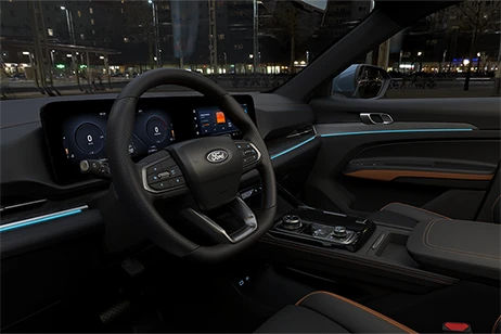 interior view of black car stearing wheel