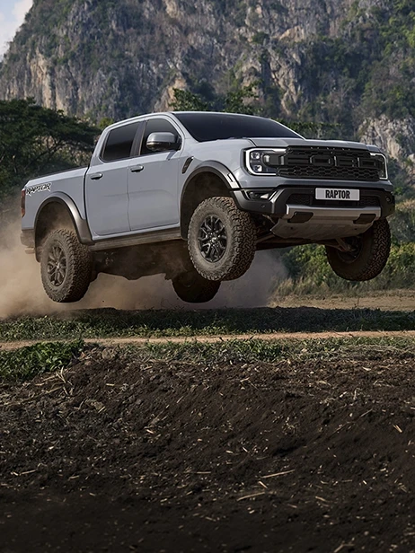 Side Angle Ford Ranger Raptor 3.0L 4x4 Airborne After A Jump